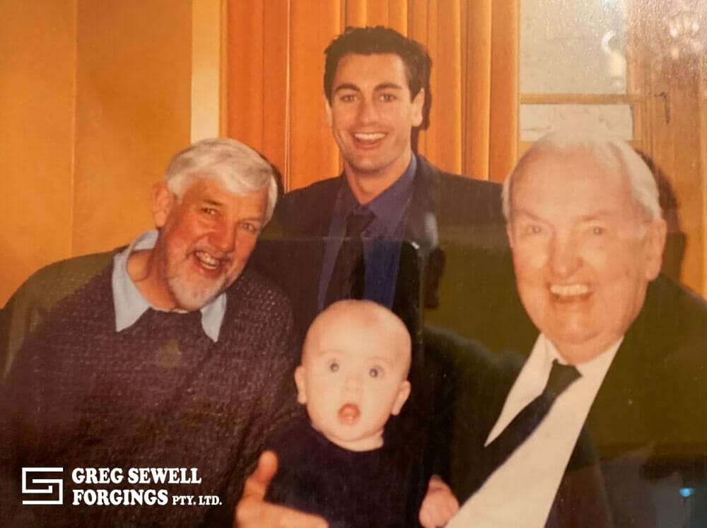 Founder Grandpa Bill Stevens with son Godfrey, grandson John and Great Grandson Billy.